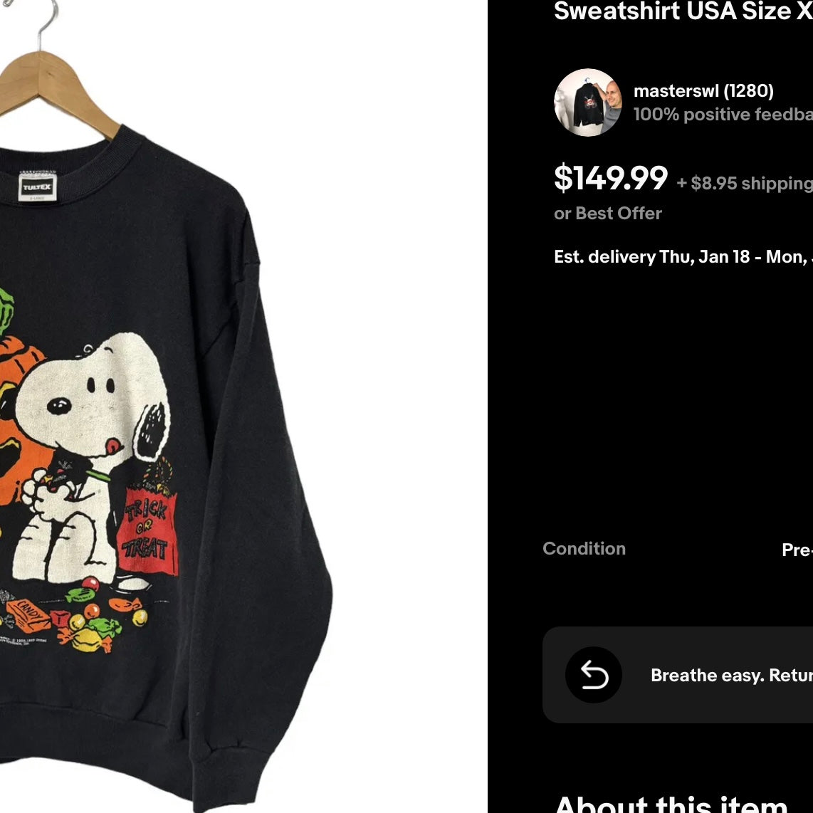 90s Peanuts Snoopy Halloween Crewneck (M)