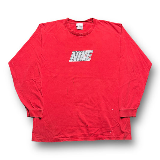 00s Red Nike Spell Out Tee - L