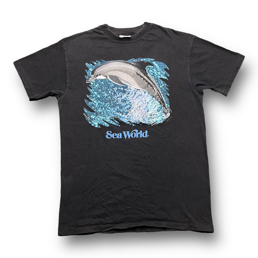 90s Seaworld Dolphin Black Tee - L