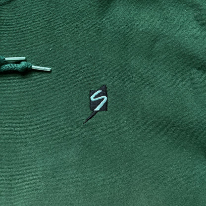 90s Green Grey Word Hoodie - XL
