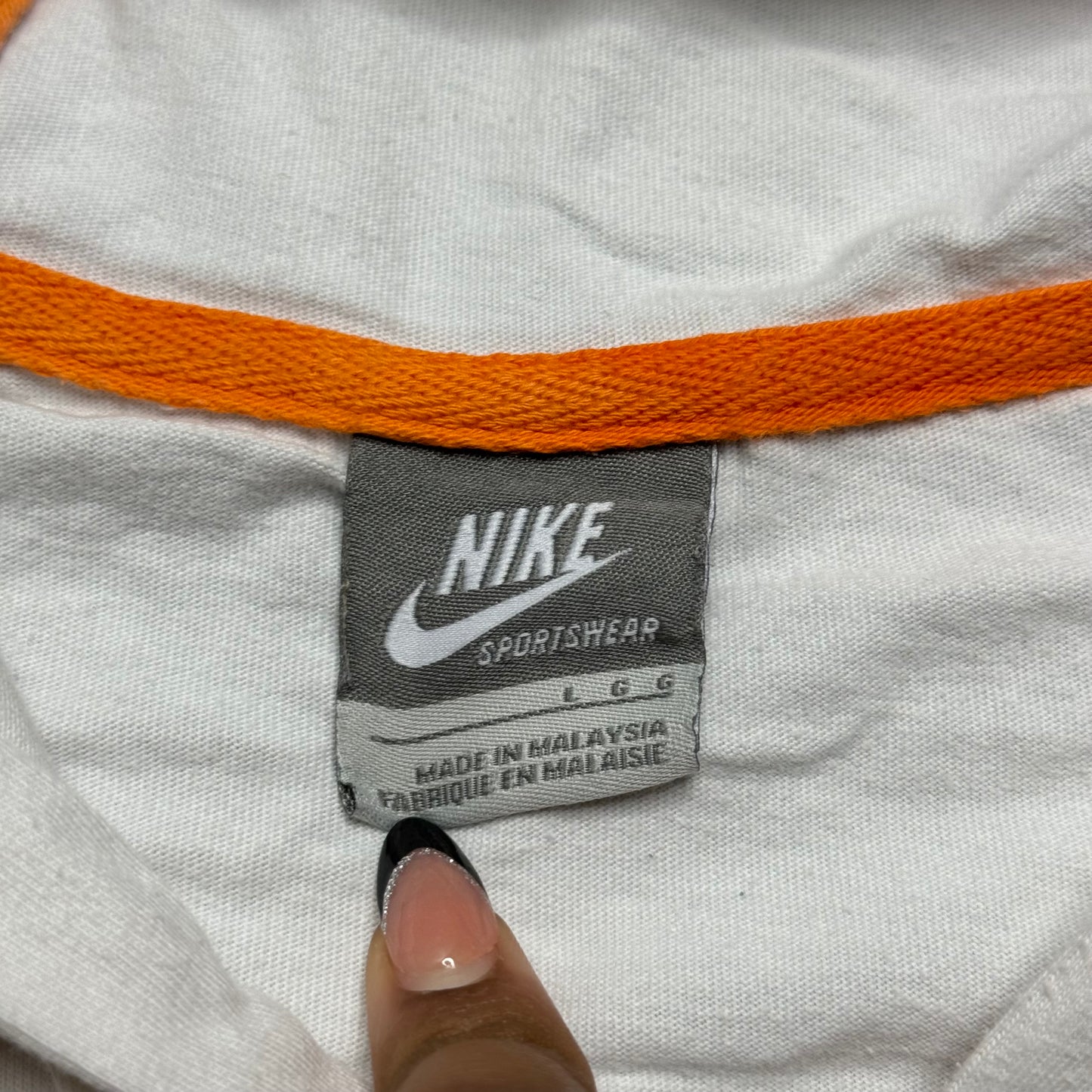 00s White & Orange Nike Hoodie - L