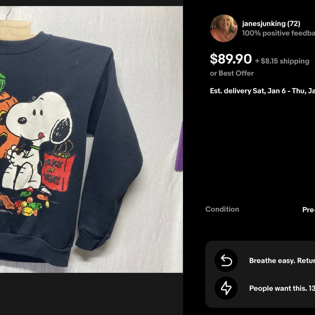 90s Peanuts Snoopy Halloween Crewneck (M)