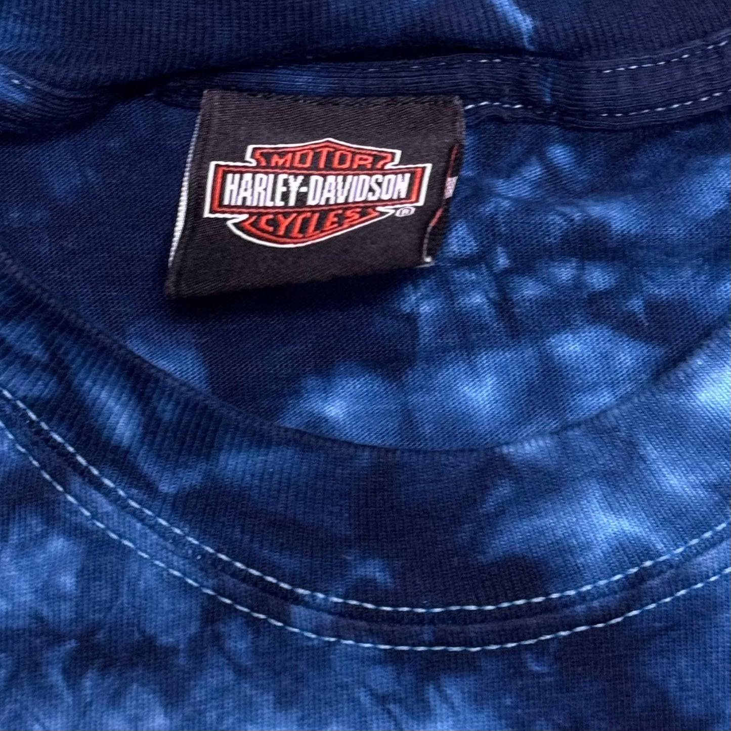 00s Blue Tie Dye Harley Davidson Tee - M