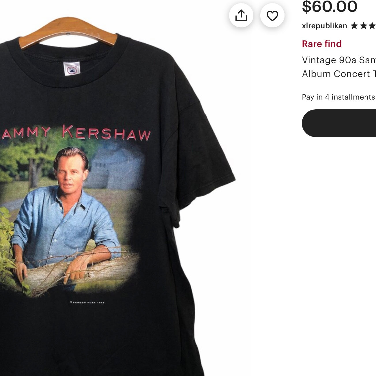 1998 Sammy Kershaw Matches Tour Tee (L)