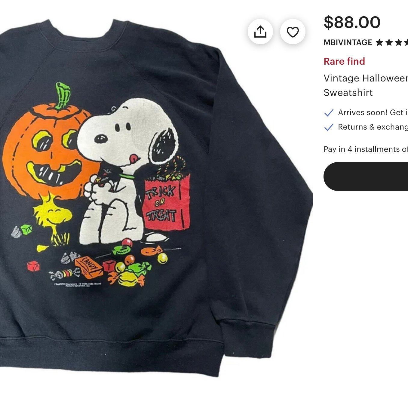 90s Peanuts Snoopy Halloween Crewneck (M)