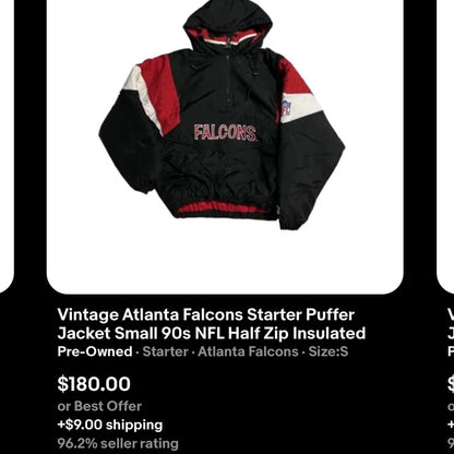 90s Starter Atlanta Falcons Puffer Jacket (L)